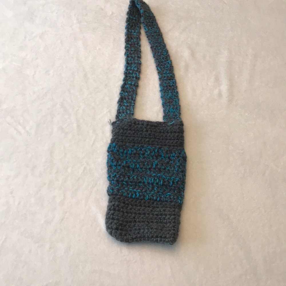 Handmade Gray and blue crochet bag.